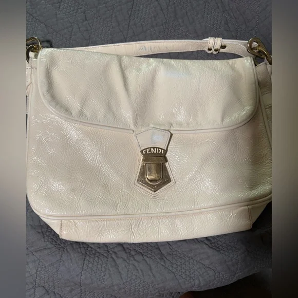 Authentic Fendi Patent Leather Cream Crossbody Bag with Adjustable Strap - Picture 12 of 12